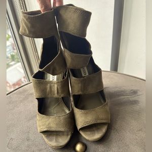 Olive Suede Like Open toe Ankle Booties Size 7.5
